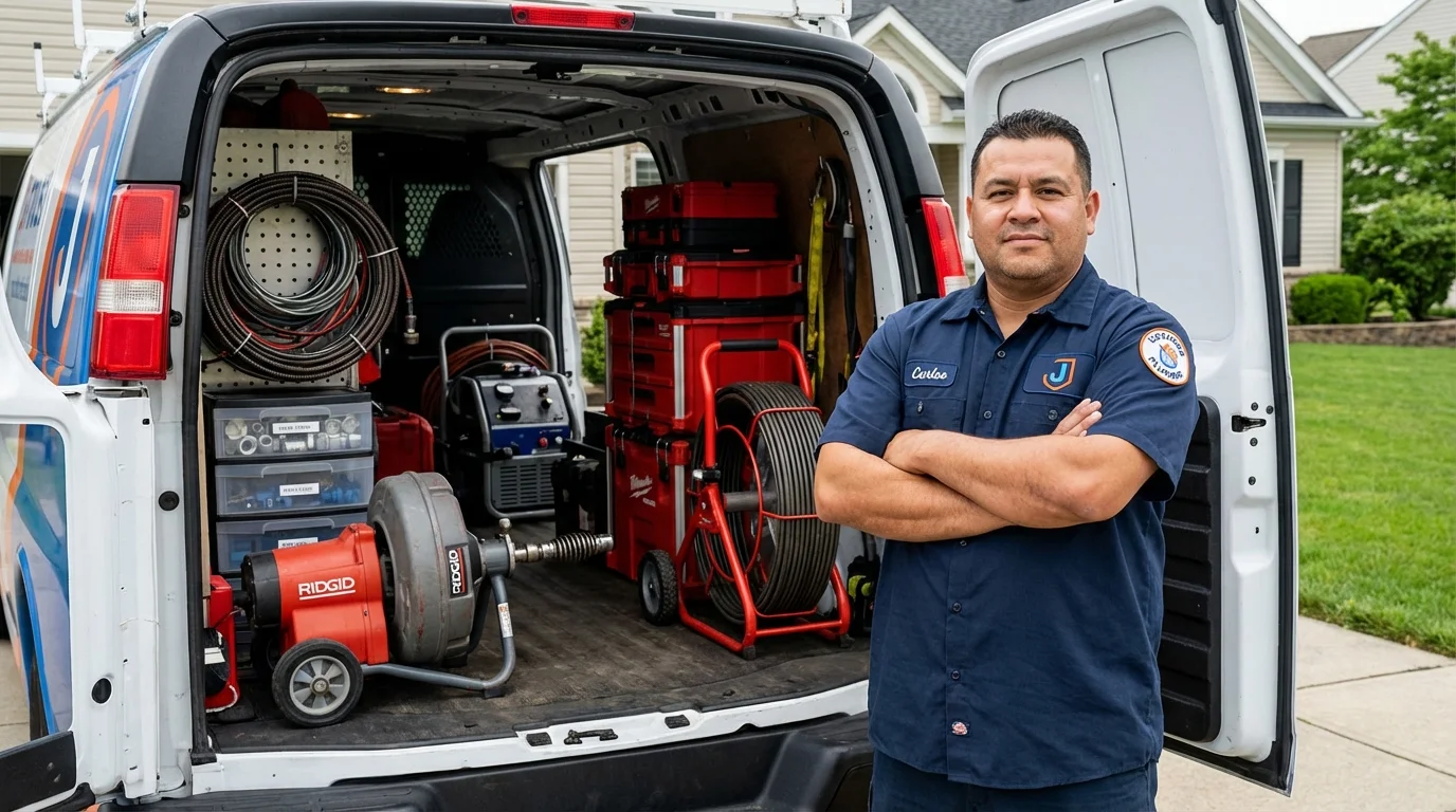Professional drain cleaning equipment and Johns Plumbing LLC plumber in Combined Locks